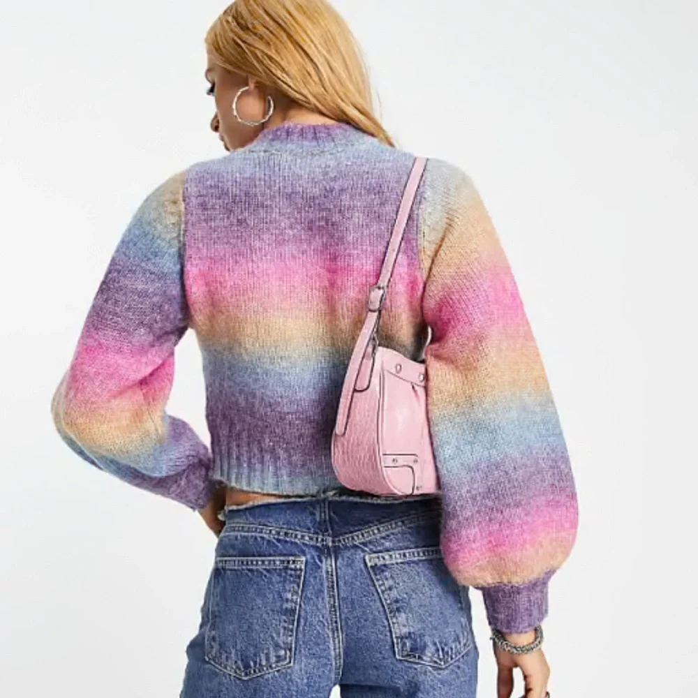 Reclaimed Vintage Purple and Pink Cropped Cardigan Sweater. SIZE S - Picture 2 of 6